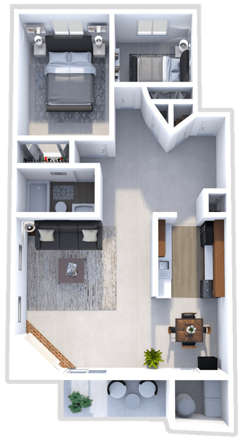 Floor plan for 2 beds, 1 bath, 900 sqft